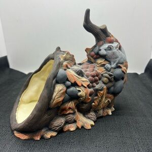 Squirrel Harvest Woodland Cornucopia Hand Painted Ceramic Fall Table Decor